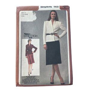 80s Simplicity 9651 Sewing Pattern Size 12 14 16 Stretch Knit Jacket & Skirt CUT